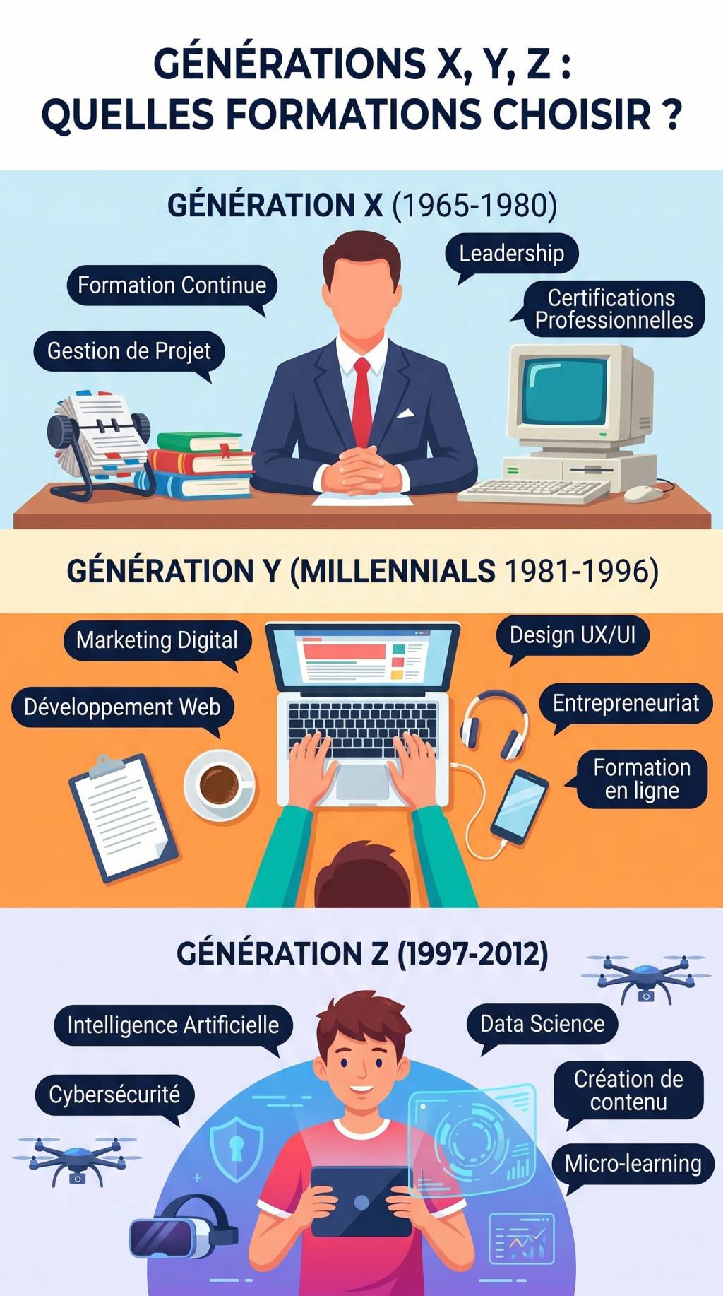 Generation x y z : quelles formations choisir selon chaque génération
