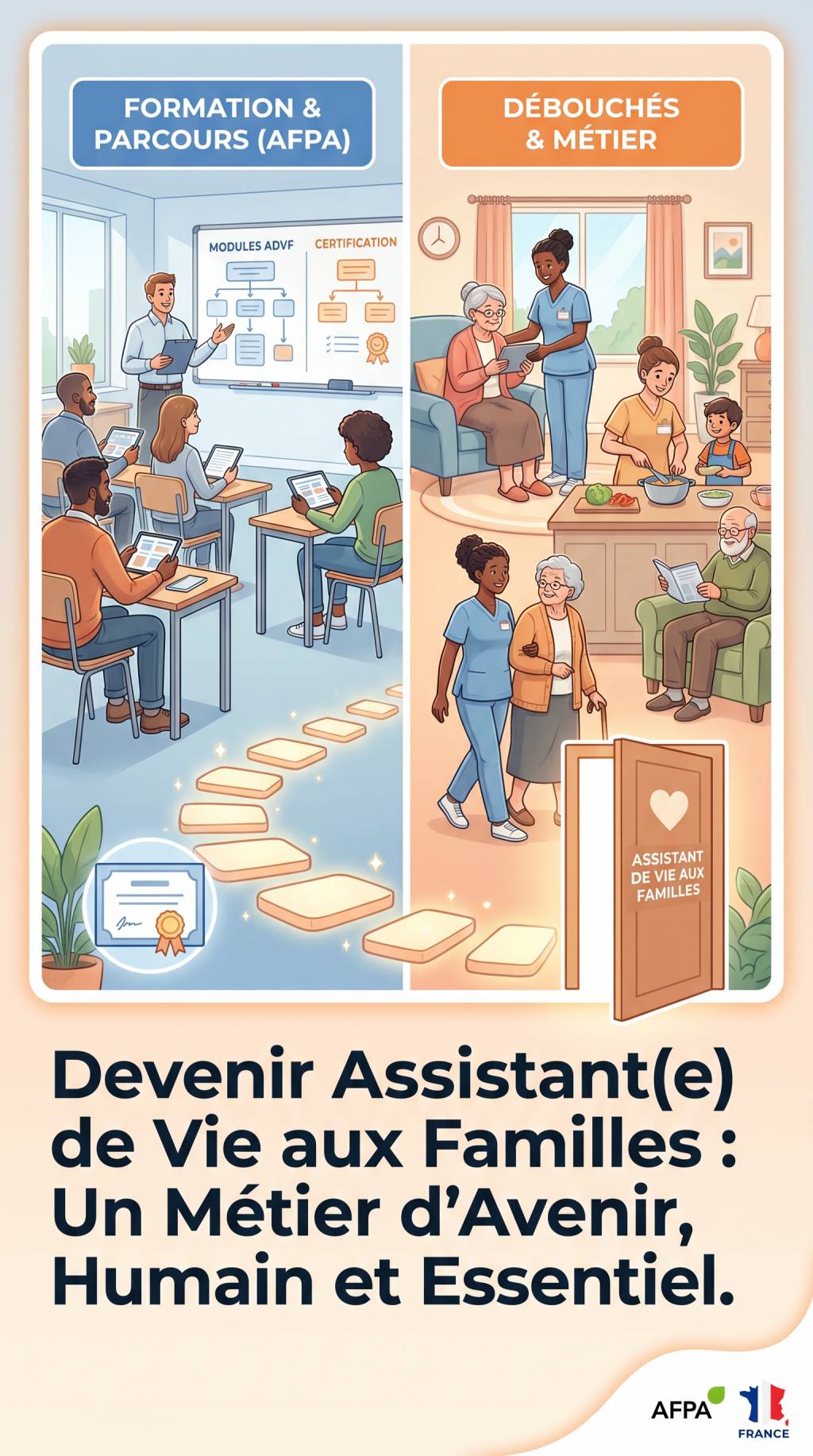 Advf afpa : formation, débouchés et parcours pour devenir assistant de vie aux familles
